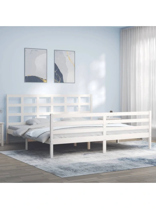 Rám postele s čelem bílý 200 x 200 cm masivní dřevo