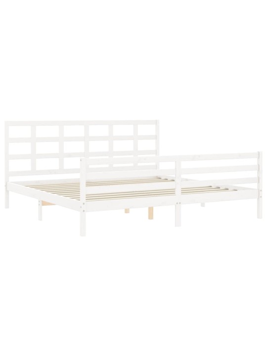Rám postele s čelem bílý 200 x 200 cm masivní dřevo
