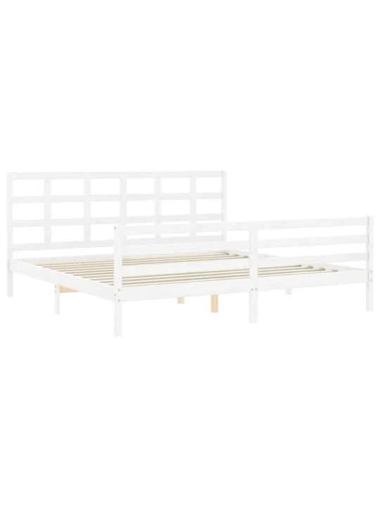 Rám postele s čelem bílý 200 x 200 cm masivní dřevo