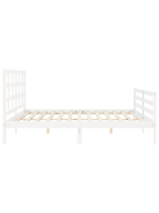 Rám postele s čelem bílý 200 x 200 cm masivní dřevo