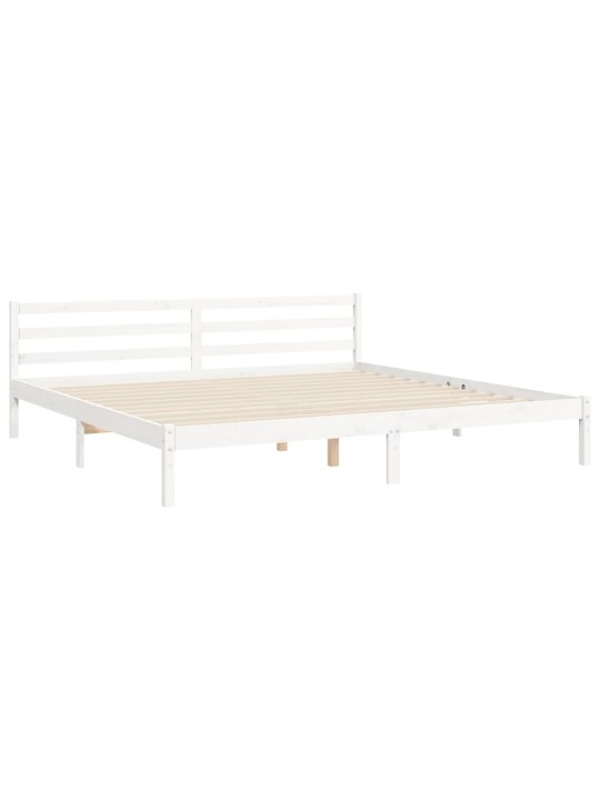 Rám postele s čelem bílý 200 x 200 cm masivní dřevo