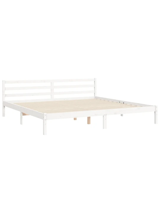 Rám postele s čelem bílý 200 x 200 cm masivní dřevo