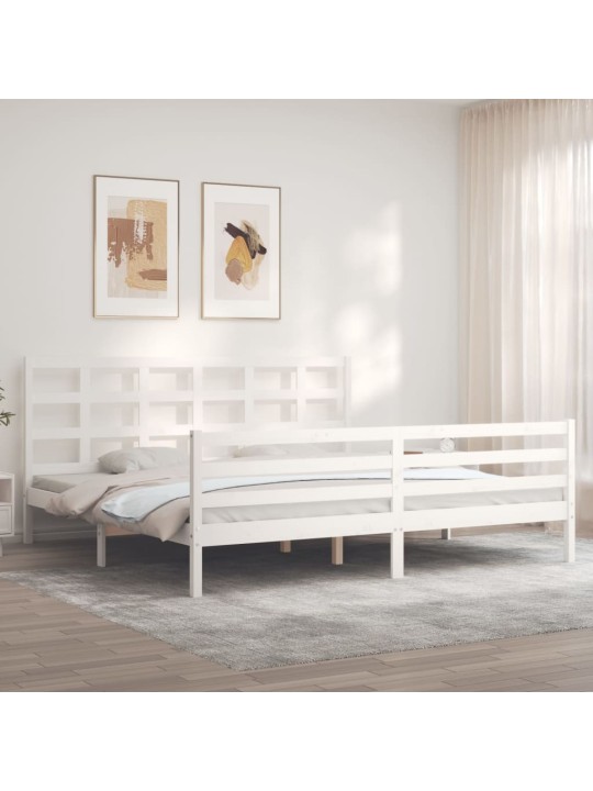 Rám postele s čelem bílý 200 x 200 cm masivní dřevo