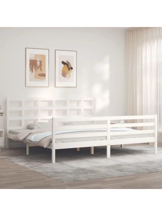 Rám postele s čelem bílý 200 x 200 cm masivní dřevo