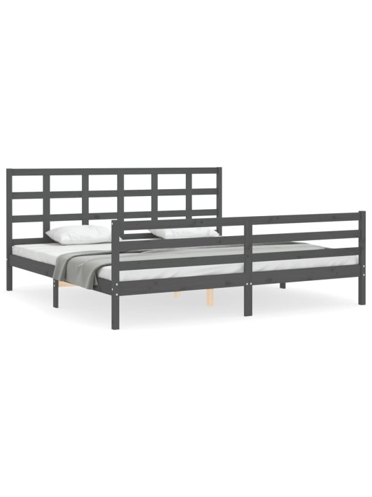 Rám postele s čelem šedý 200 x 200 cm masivní dřevo