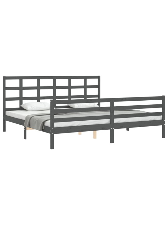 Rám postele s čelem šedý 200 x 200 cm masivní dřevo