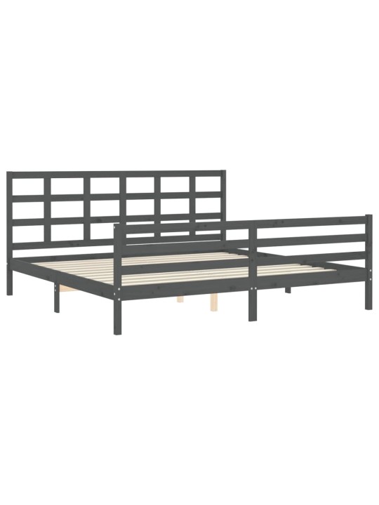 Rám postele s čelem šedý 200 x 200 cm masivní dřevo
