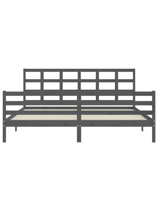 Rám postele s čelem šedý 200 x 200 cm masivní dřevo
