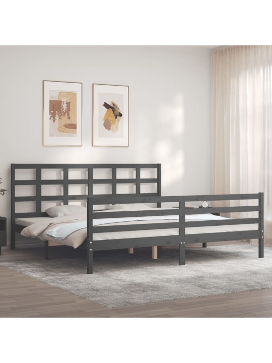 Rám postele s čelem šedý 200 x 200 cm masivní dřevo