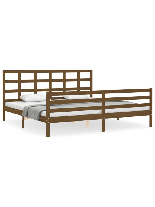 Rám postele s čelem medově hnědý 200 x 200 cm masivní dřevo