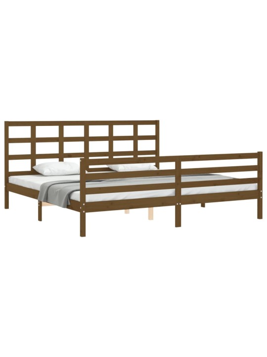 Rám postele s čelem medově hnědý 200 x 200 cm masivní dřevo