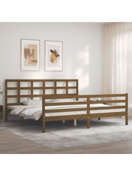 Rám postele s čelem medově hnědý 200 x 200 cm masivní dřevo