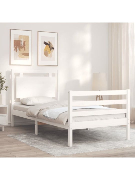Rám postele s čelem bílý Small Single masivní dřevo