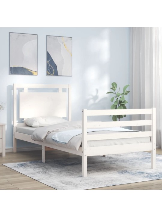 Rám postele s čelem bílý Small Single masivní dřevo