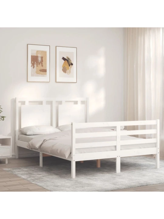Rám postele s čelem bílý Small Double masivní dřevo