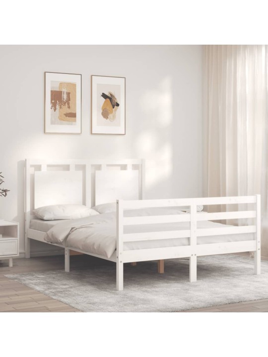 Rám postele s čelem bílý 140 x 190 cm masivní dřevo