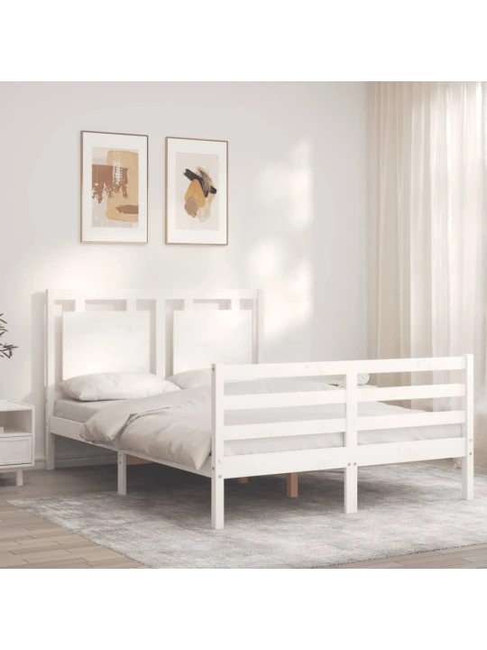 Rám postele s čelem bílý 140 x 190 cm masivní dřevo