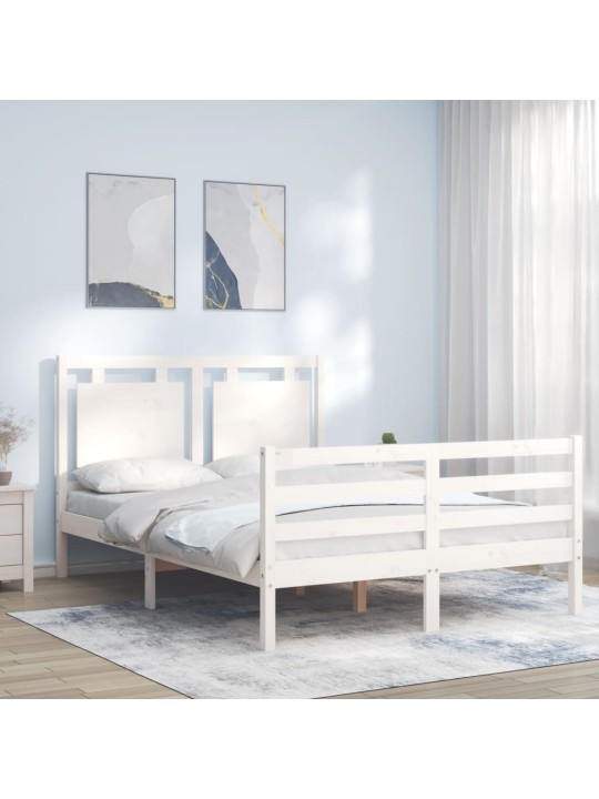 Rám postele s čelem bílý 140 x 190 cm masivní dřevo