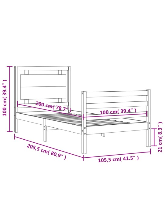 Rám postele s čelem 100 x 200 cm masivní dřevo