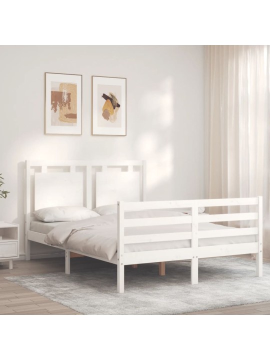 Rám postele s čelem bílý 120 x 200 cm masivní dřevo
