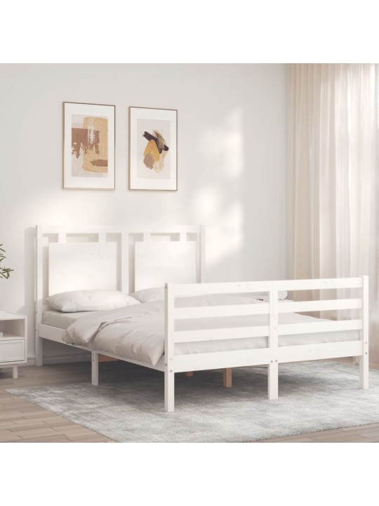 Rám postele s čelem bílý 140 x 200 cm masivní dřevo