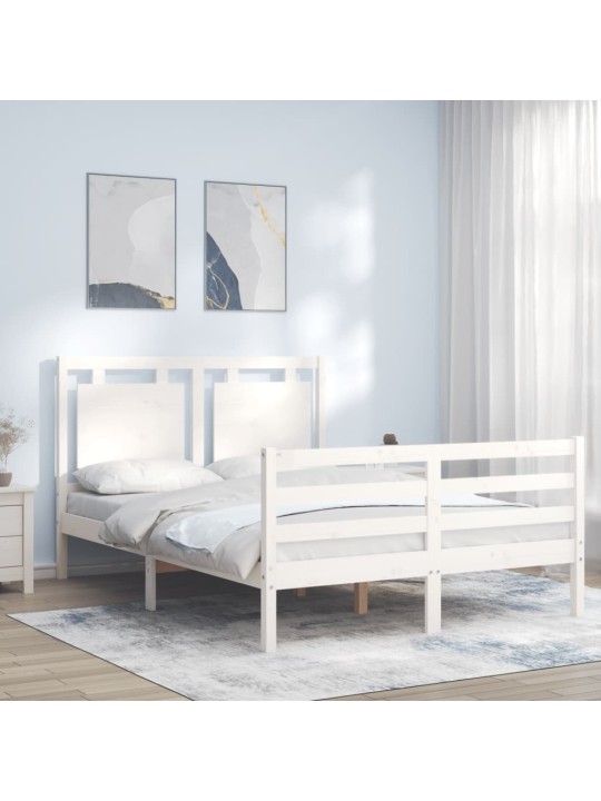 Rám postele s čelem bílý 140 x 200 cm masivní dřevo