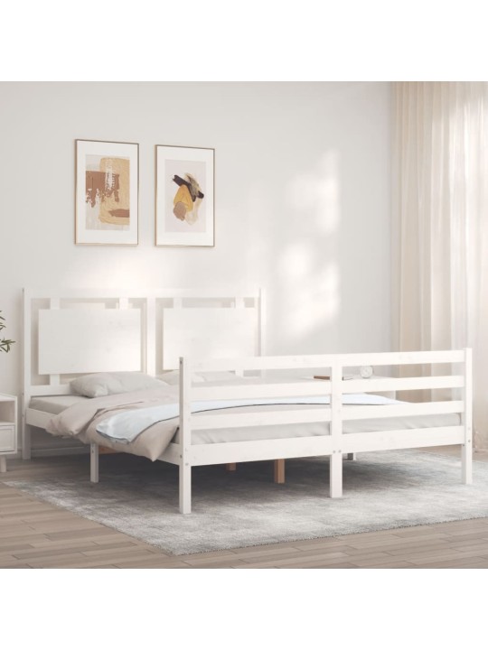 Rám postele s čelem bílý 160 x 200 cm masivní dřevo