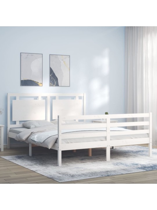 Rám postele s čelem bílý 160 x 200 cm masivní dřevo