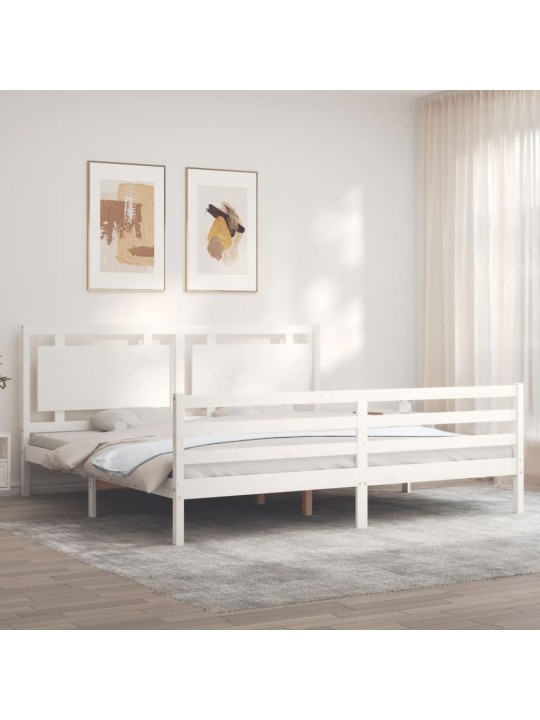 Rám postele s čelem bílý Super King Size masivní dřevo