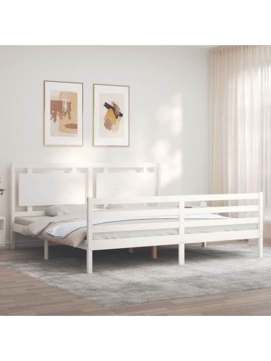 Rám postele s čelem bílý 200 x 200 cm masivní dřevo