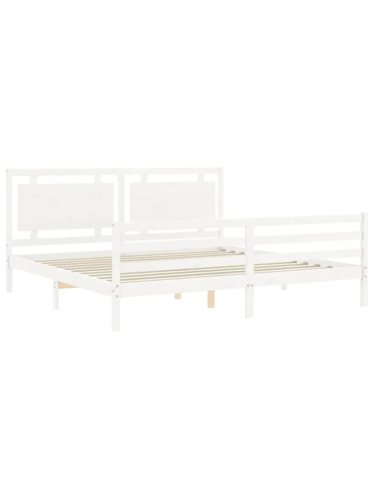 Rám postele s čelem bílý 200 x 200 cm masivní dřevo