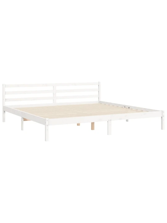 Rám postele s čelem bílý 200 x 200 cm masivní dřevo