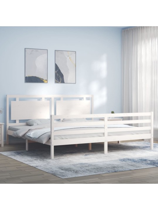 Rám postele s čelem bílý 200 x 200 cm masivní dřevo