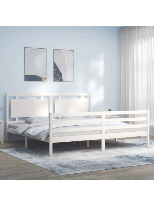Rám postele s čelem bílý 200 x 200 cm masivní dřevo