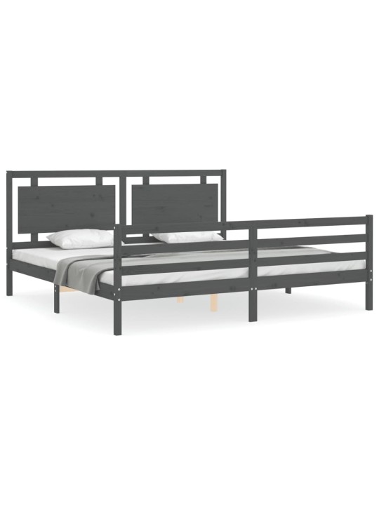 Rám postele s čelem šedý 200 x 200 cm masivní dřevo