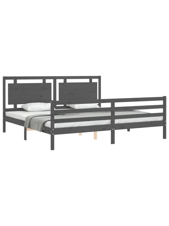 Rám postele s čelem šedý 200 x 200 cm masivní dřevo