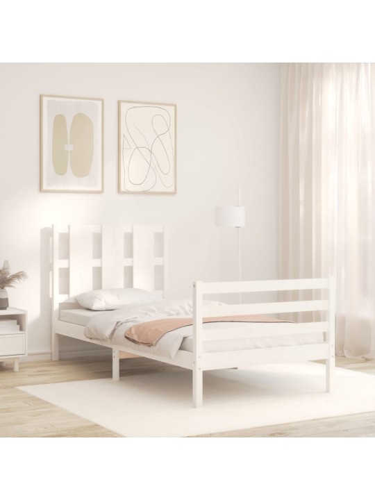 Rám postele s čelem bílý Small Single masivní dřevo
