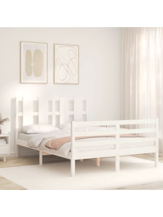Rám postele s čelem bílý Small Double masivní dřevo