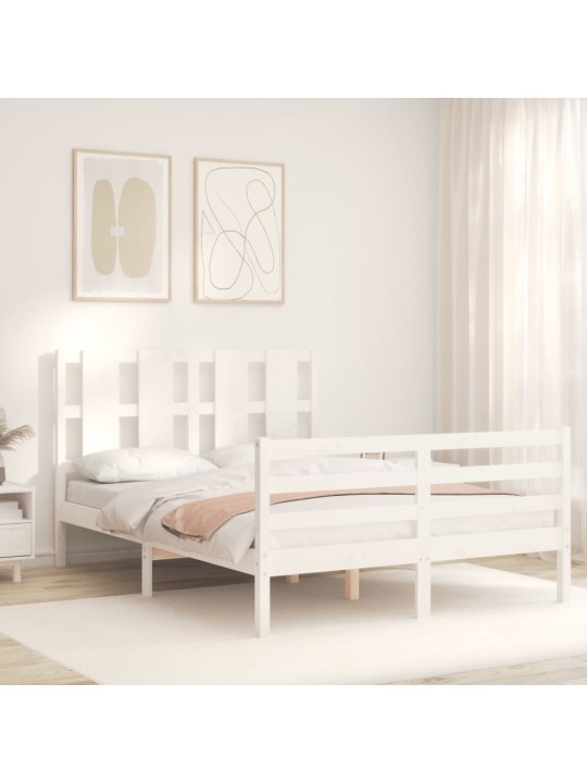 Rám postele s čelem bílý 140 x 190 cm masivní dřevo