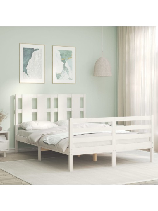 Rám postele s čelem bílý 140 x 190 cm masivní dřevo