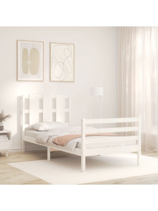 Rám postele s čelem bílý 100 x 200 cm masivní dřevo
