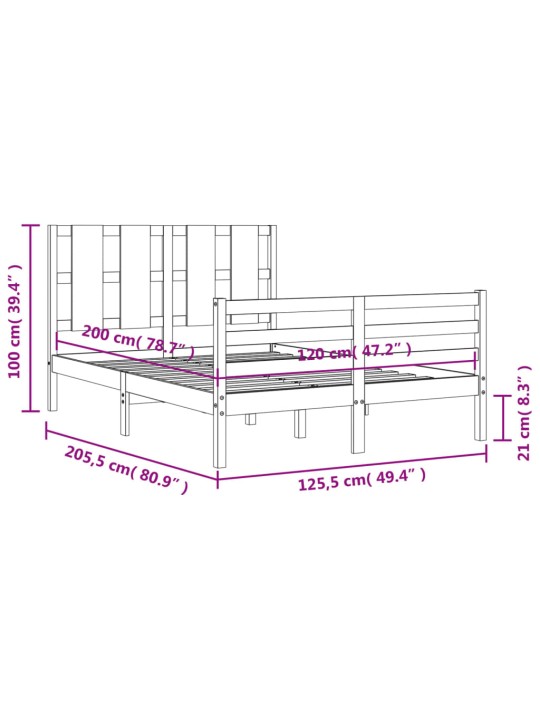 Rám postele s čelem bílý 120 x 200 cm masivní dřevo
