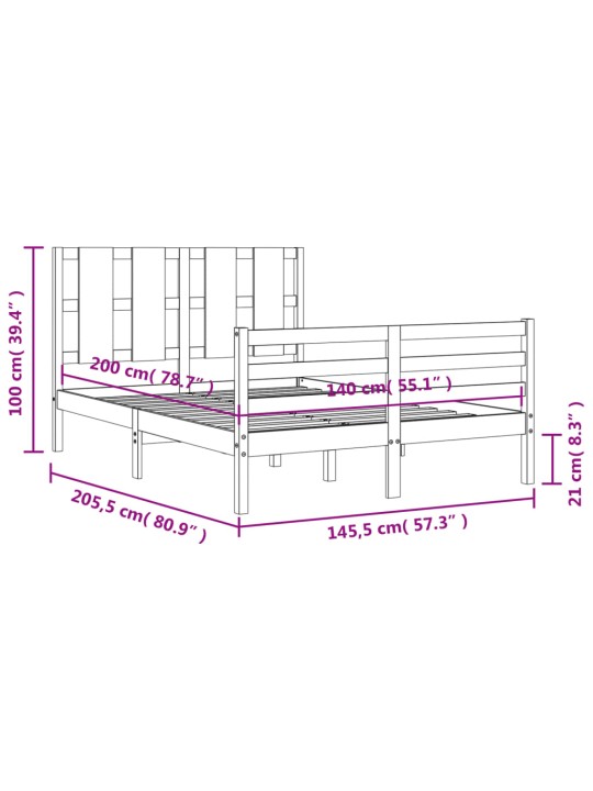 Rám postele s čelem bílý 140 x 200 cm masivní dřevo
