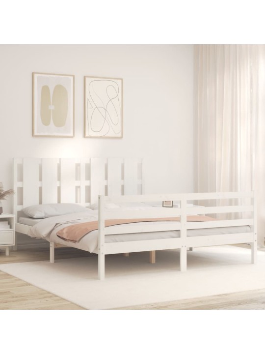 Rám postele s čelem bílý King Size masivní dřevo