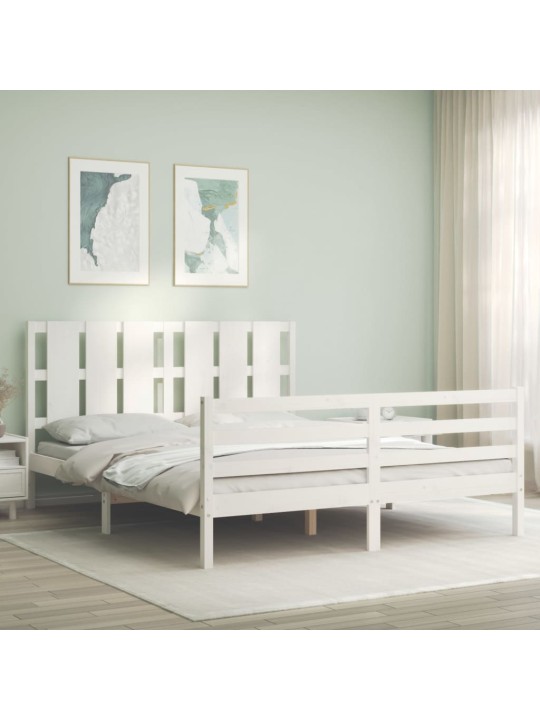 Rám postele s čelem bílý King Size masivní dřevo