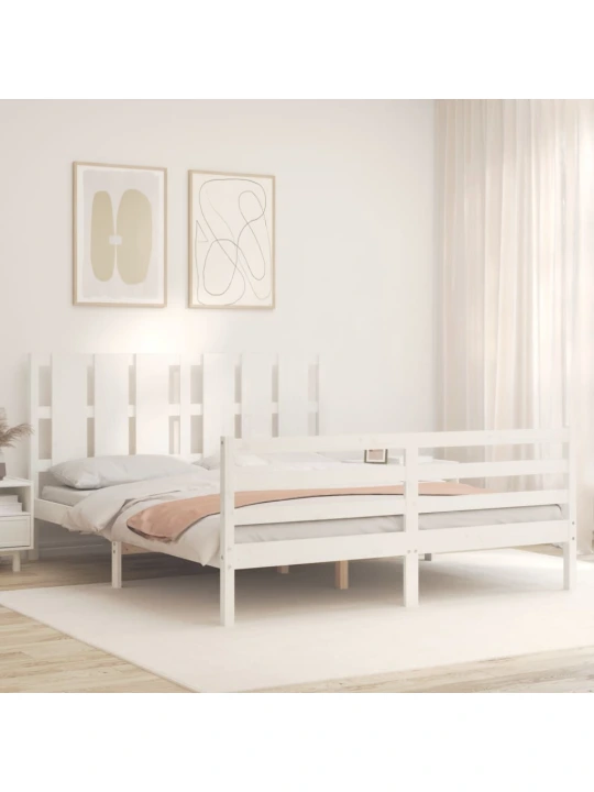Rám postele s čelem bílý 160 x 200 cm masivní dřevo