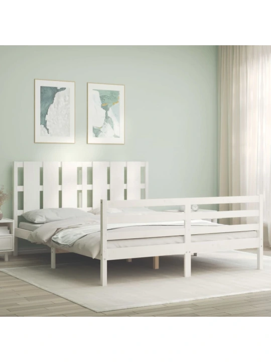 Rám postele s čelem bílý 160 x 200 cm masivní dřevo