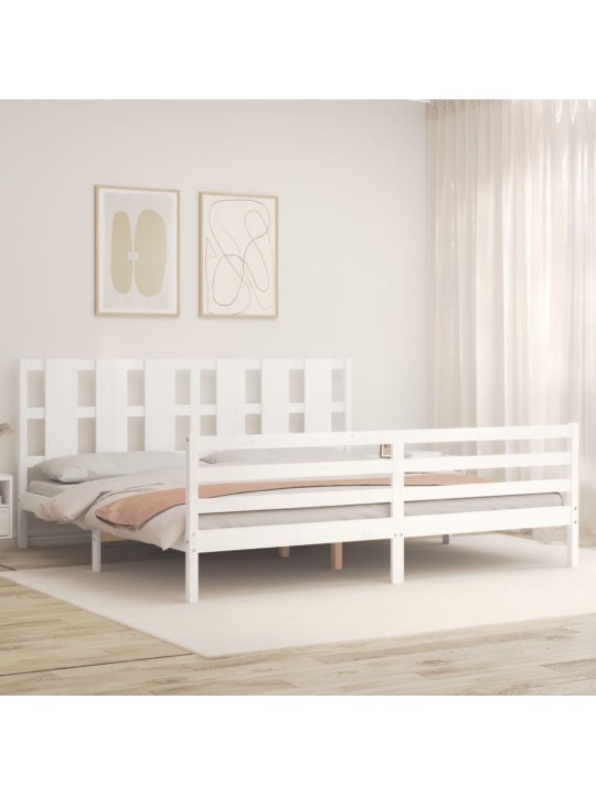 Rám postele s čelem bílý Super King Size masivní dřevo