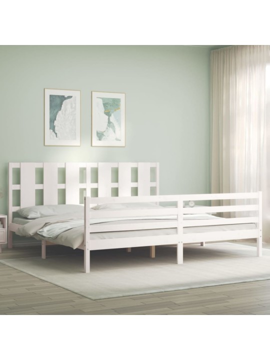 Rám postele s čelem bílý Super King Size masivní dřevo