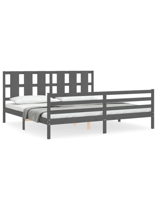 Rám postele s čelem šedý 200 x 200 cm masivní dřevo